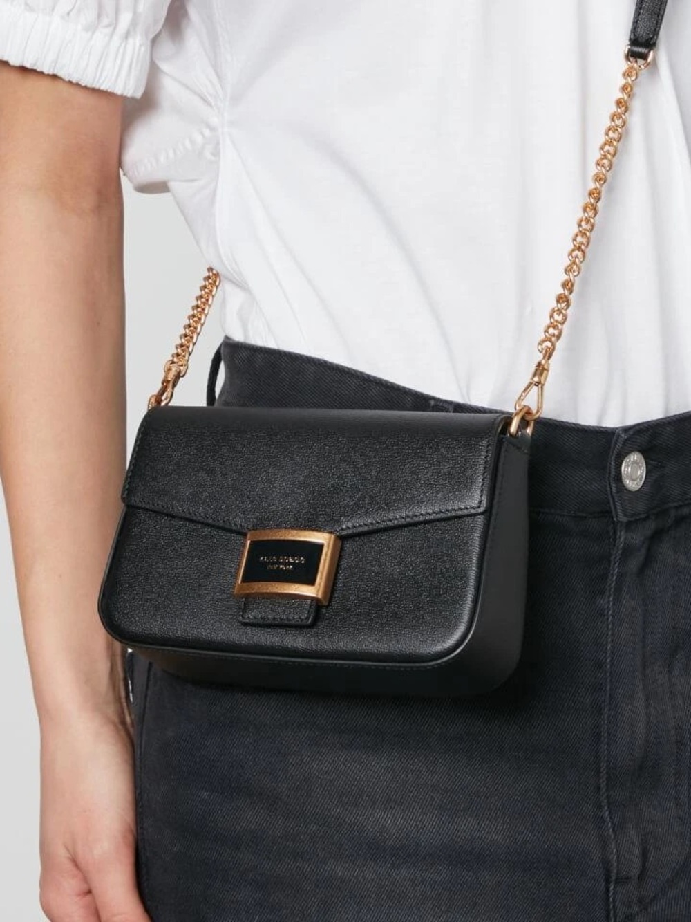 ‼️Like New Kate Spade Katy Black Textured Leather Flap Chain Crossbody Bag